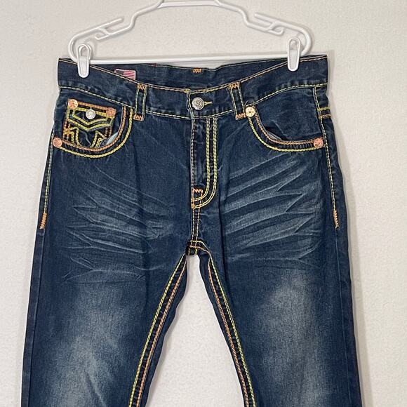True Religion Vintage Y2K Mens Jeans 34x34 Yellow/Orange Stitching Flap Pocket - Picture 16 of 16